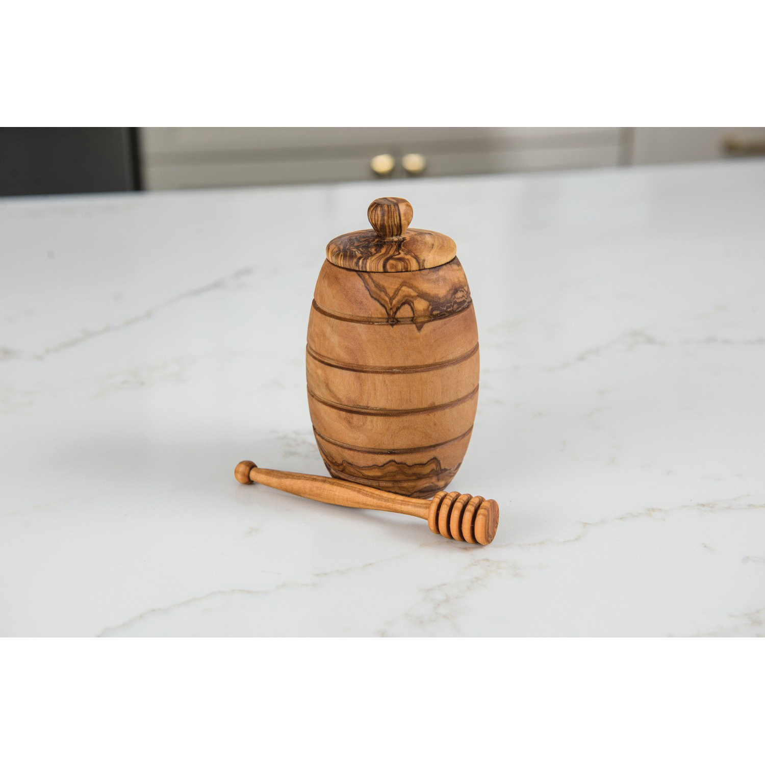 Lipper 6050 Honey Pot, 2-1/2 in L, 3 in W, 5 in H, Olive Wood - 2