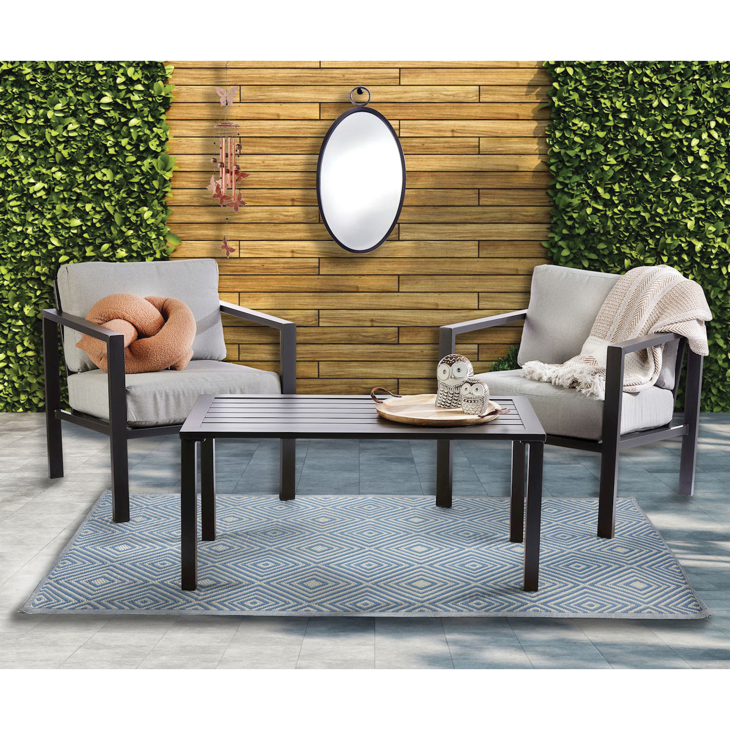 Giftcraft Maison Series 721562 Outdoor Rug, 72 in L, 48 in W, Polypropylene Rug, Blue - 4