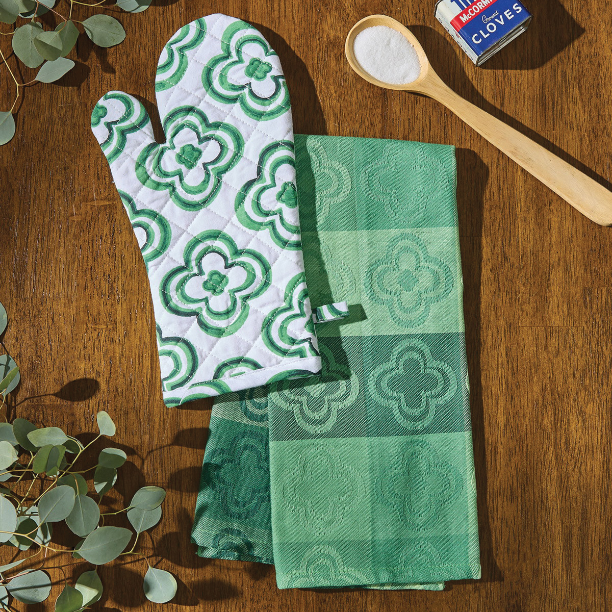 Park Designs 7099-986G Geo Jacquard Dish Towel, 19 in L, 28 in W, Green - 3
