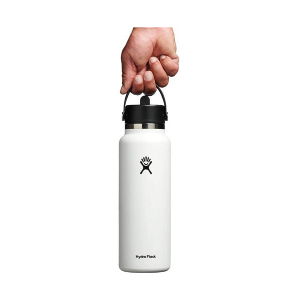 Hydro Flask W40BFS110 Wide Mouth Water Bottle with Flex Straw Cap, 40 oz, Stainless Steel, White, Powder-Coated - 2