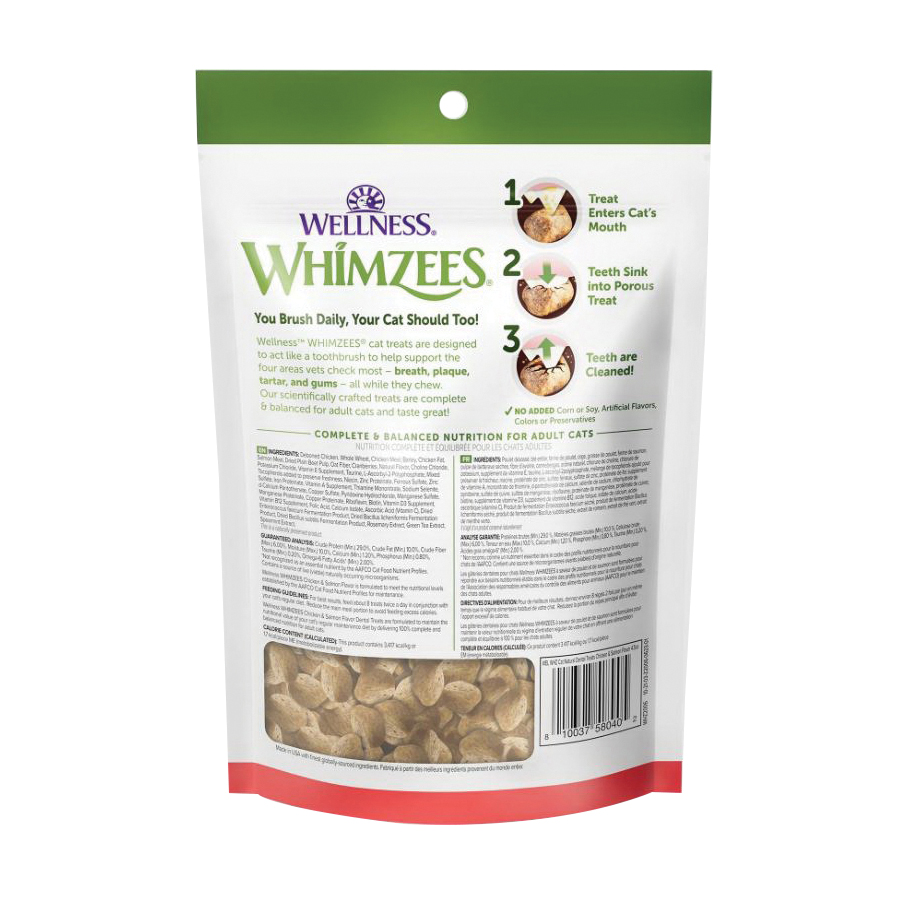 Whimzees WHZ2005 Cat Dental Treat, Adult Lifestage, Chicken, Salmon, 2 oz - 2