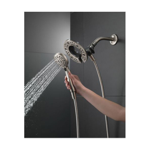 Delta In2ition Series 75494SN Showerhead, Round, 1/2 in Connection, 1.75 gpm, 2-Spray Function, Rubber/Stainless Steel - 2