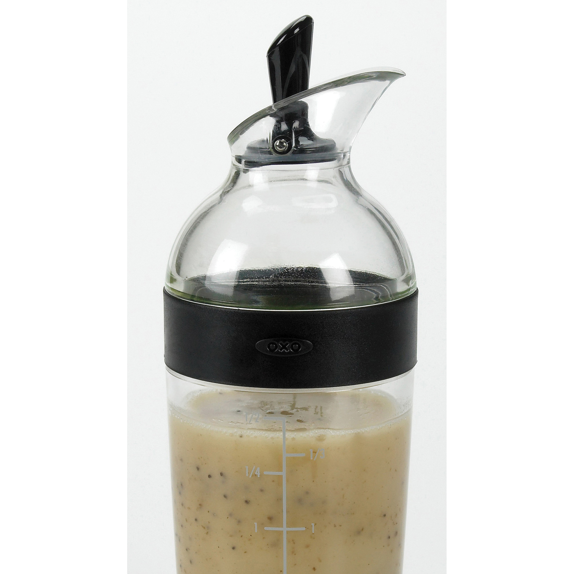 Good Grips 1188500 Salad Dressing Shaker, 1.5 Cup, 8 in L, 3 in W, 8-3/4 in H, Black - 4