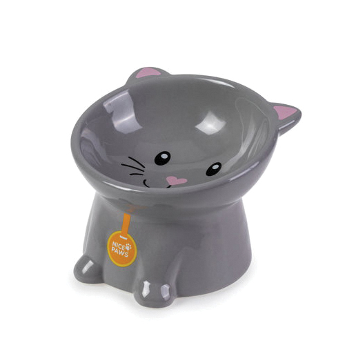 Nice Paws NP20350 Tilted Cat Bowl, 13 x 10 x 10-1/2 cm, Ceramic, Gray - 2
