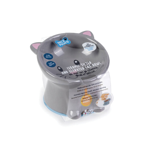 Nice Paws NP20350 Tilted Cat Bowl, 13 x 10 x 10-1/2 cm, Ceramic, Gray - 3