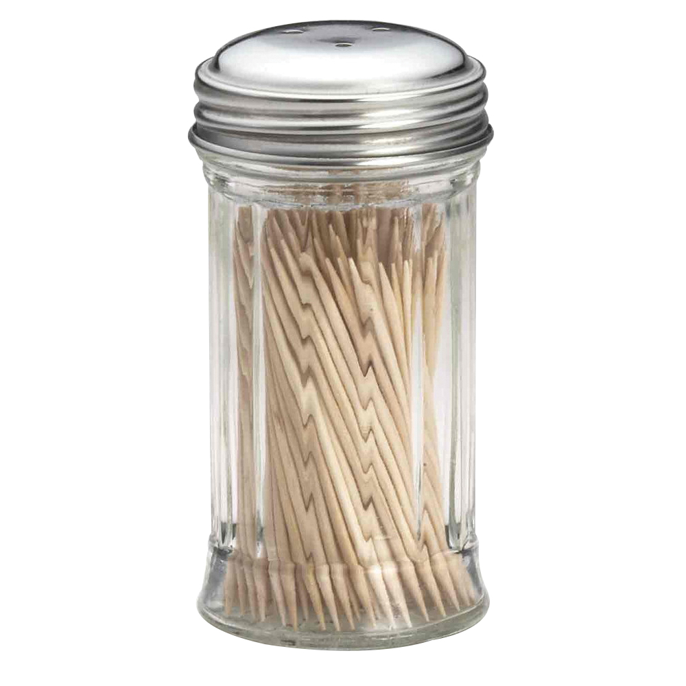 Tablecraft H653 Toothpick Dispenser, Glass/Stainless Steel, Clear, 1-3/4 in Dia, 3-3/4 in L, 1-3/4 in W