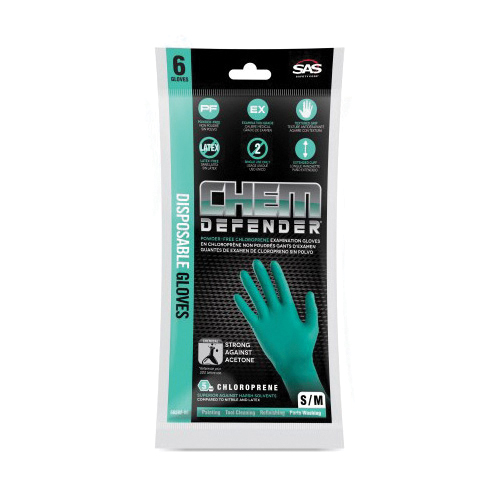 SAS Safety Corp Chemdefender 66592-06 Disposable Gloves, S/M, Chloroprene, Powder-Free, Green, 12 in L - 4
