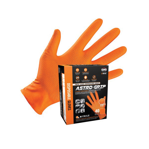 SAS Safety Corp Astro-Grip 66473-40 Disposable Gloves, L, Nitrile, Powder-Free, Hi-Vis Orange, 9 in L - 4