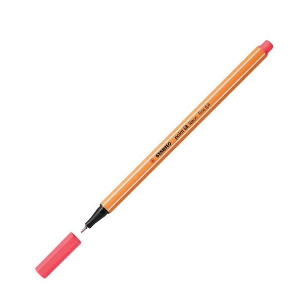 Stabilo point 88 Series 053232 Pen, Hex, 0.4 mm, Fine, Neon Red Ink - 5