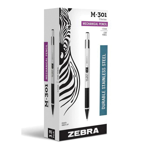 Zebra 3 Series 54010 Mechanical Pencil, 0.5 mm Lead, Standard Lead, Black Lead, Stainless Steel Barrel - 4