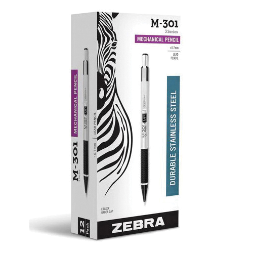 Zebra 3 Series 54310UPC Mechanical Pencil, 0.7 mm Lead, Standard Lead, Black Lead, Stainless Steel Barrel - 3