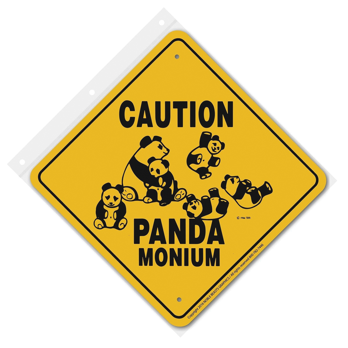Noble Beasts Graphics Signs 20404 Sign, Caution Panda-Monium Xing, Aluminum, 12 in L x 12 in W Dimensions - 3