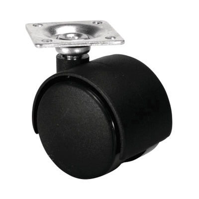 Hafele 660.04.331 Twin Wheel Caster with Brake, 44 mm Dia Wheel, Nylon Wheel, Steel Housing Material, Black, Matte