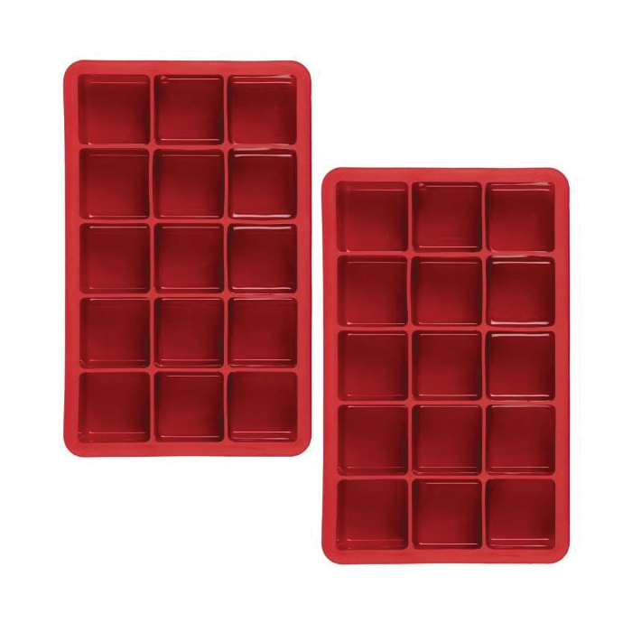 Tovolo 22017-400 Ice Tray, 15-Compartment, Silicone, Cayenne, 7-1/4 in L, 4-1/2 in W, 1 in Thick, Dishwasher Safe: Yes - 3