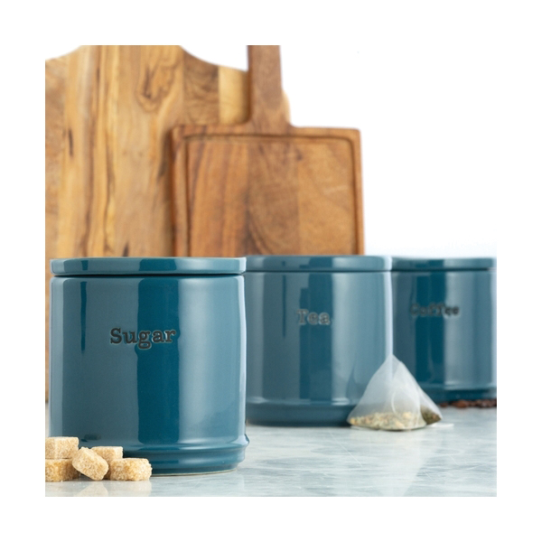 Typhoon 0059.675 Coffee and Sugar Storage Jar Set, 750 mL, Ceramic, Teal, 160 mm H, Dishwasher Safe: Yes - 3