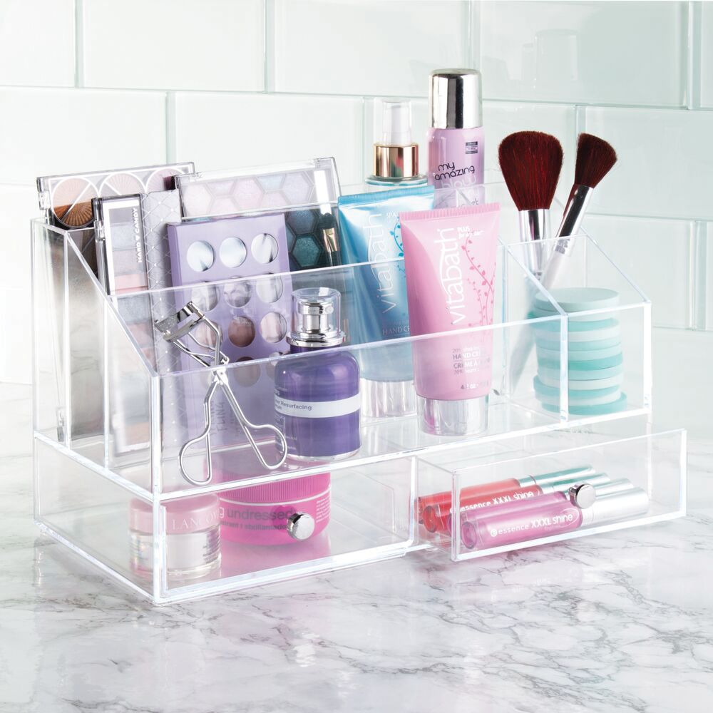 iDESIGN 36710 Cosmetic Organizer, 12.97 x 6.96 x 8.25 in Outside, 5-Compartment, Plastic, Clear - 5