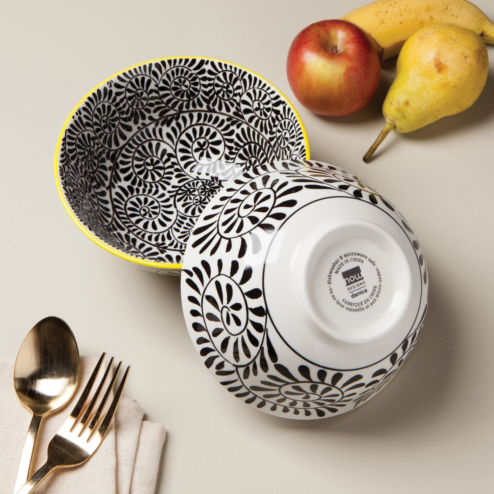 Now Designs by Danica 5043001 Vines Stamped Bowl, 22 oz, 6 in Dia, Porcelain, Black - 2