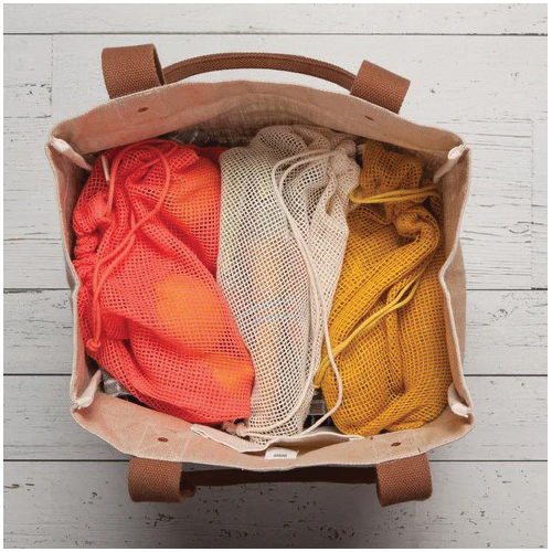 Now Designs by Danica Le Marche Series 3023002 Produce Bag Set, 13 in L, 12 in W, Cotton, Apricot/Golden Yellow/Ivory - 4
