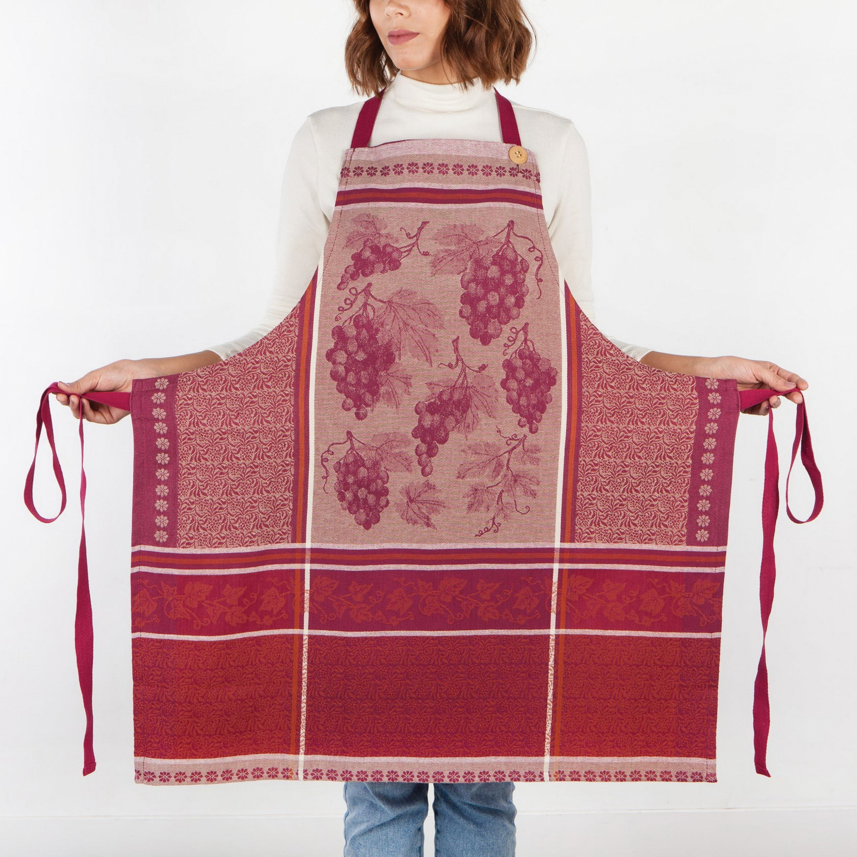 Now Designs by Danica Sommelier Grapes Series 2118141 Jacquard Apron, Cotton, 28 in Chest, 32 in L, Button - 2