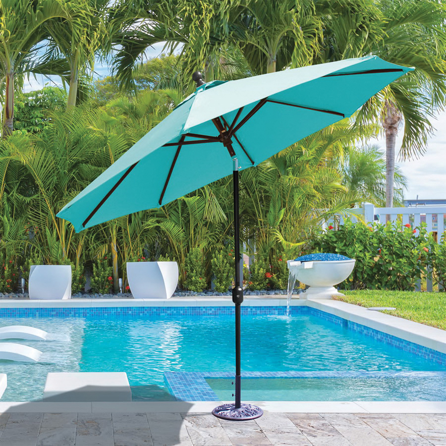 Galtech DELUXE Series 737RC5487B Auto-Tilt Umbrella, 96 in H, 9 ft W Canopy, Octagonal Canopy, Aluminum Frame - 1