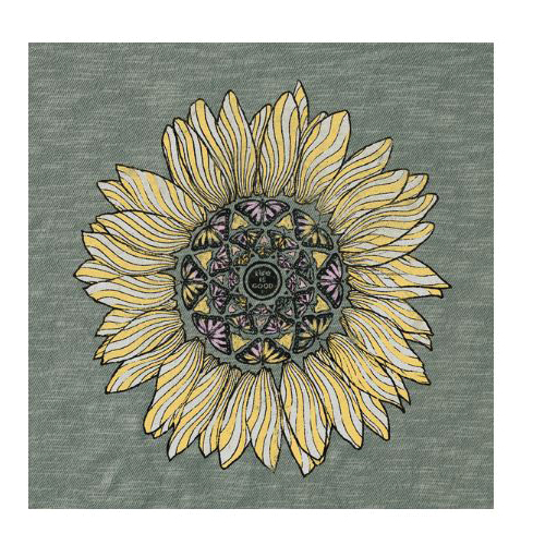 Life Is Good QKTUFO-L Slub T-Shirt, L, Cotton, Moss Green, Detailed Sunflower, Crew Neck, Short Sleeve, Relaxed Fit - 2