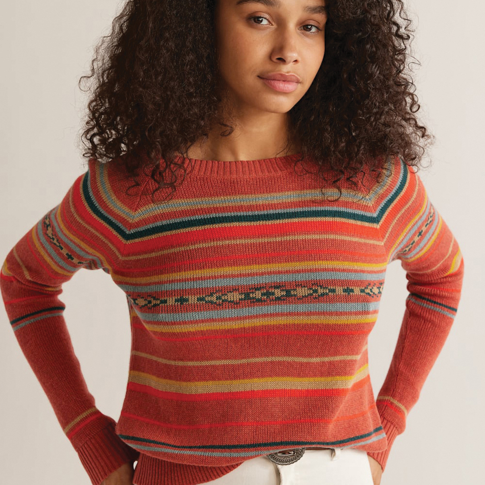 Pendleton 13111Z-87280-S Sweater, S, 40 in Chest, Graphic, Ombre Palette Design, Crew Neck, Cotton, Red Multi-Stripe - 4
