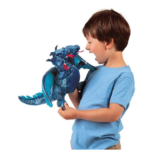 Folkmanis 2387 Hand Puppet, Three-Headed Dragon, Blue - 3