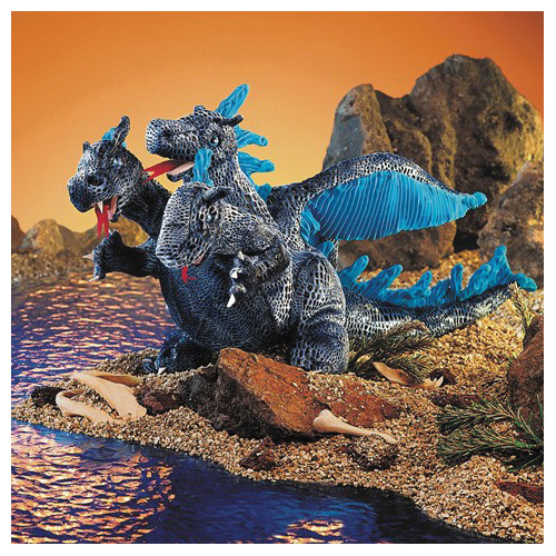 Folkmanis 2387 Hand Puppet, Three-Headed Dragon, Blue - 4