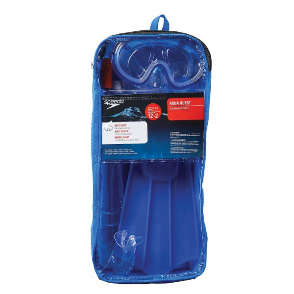 speedo 87530335422-L/XL Kid's Aqua Quest Mask/Snorkel/Fin Set, Polycarbonate/Silicone, Blue - 2