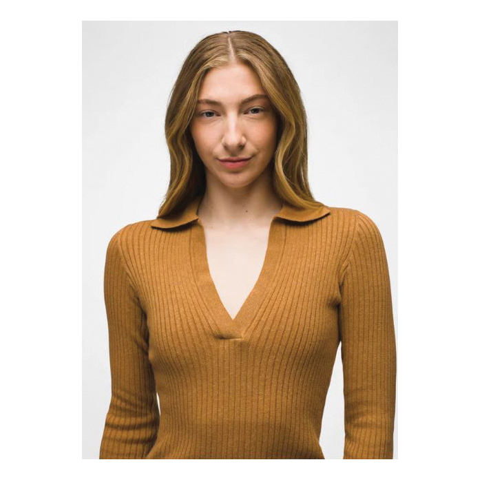 prAna Milani Series 2065621-200-S Sweater, S, 35 to 36 in Chest, Polo, Relaxed, V-Neck, Bronze Cotton/Polyester/Wool - 5