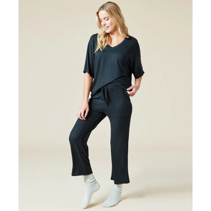 Softies 2300-2-Blk-L Dream Capri Lounge Set, L, Polyester/Spandex, Black, V-Neck, Dolman Sleeve - 3