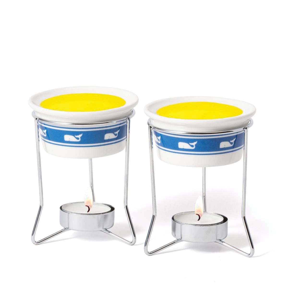 Fox Run 55892 Nantucket Nautical Whale Butter Warmer, Ceramic/Wax Pan, Blue/White Pan, Stainless Steel Frame