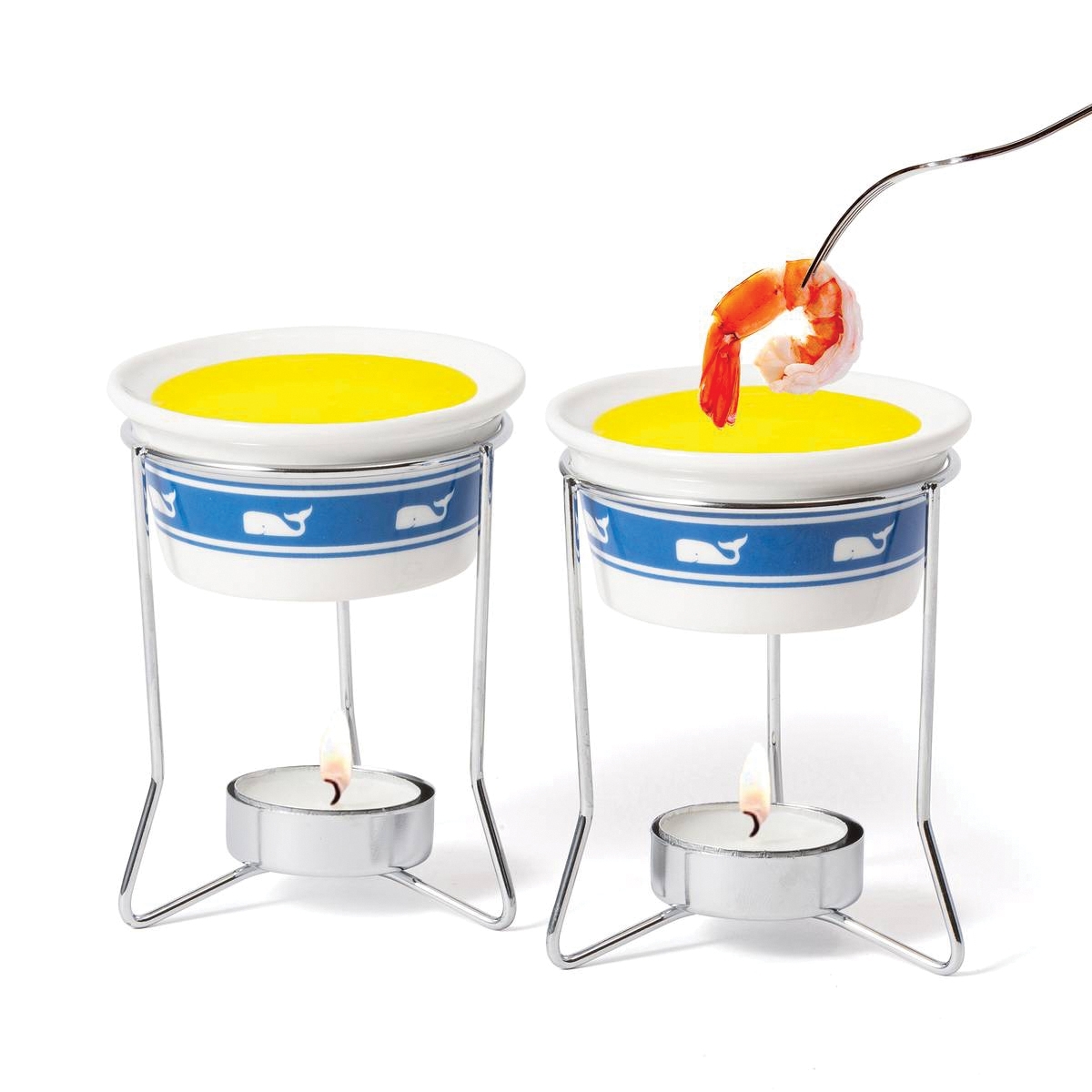 Fox Run 55892 Nantucket Nautical Whale Butter Warmer, Ceramic/Wax Pan, Blue/White Pan, Stainless Steel Frame - 2