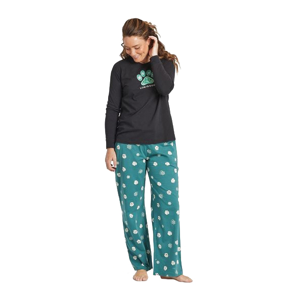 Life Is Good 866UZY-M Snuggle Up Sleep Tee, M, Holiday Paw, Cotton, True Black, Long Sleeve - 2