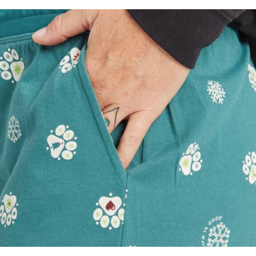 Life Is Good KIRP9S-M Snuggle Up Sleep Pant, M, Holiday Paw, Cotton, Spruce Green, Drawcord - 3