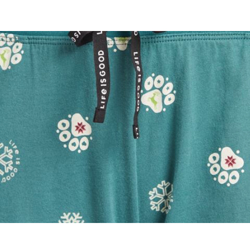 Life Is Good KIRP9S-M Snuggle Up Sleep Pant, M, Holiday Paw, Cotton, Spruce Green, Drawcord - 4