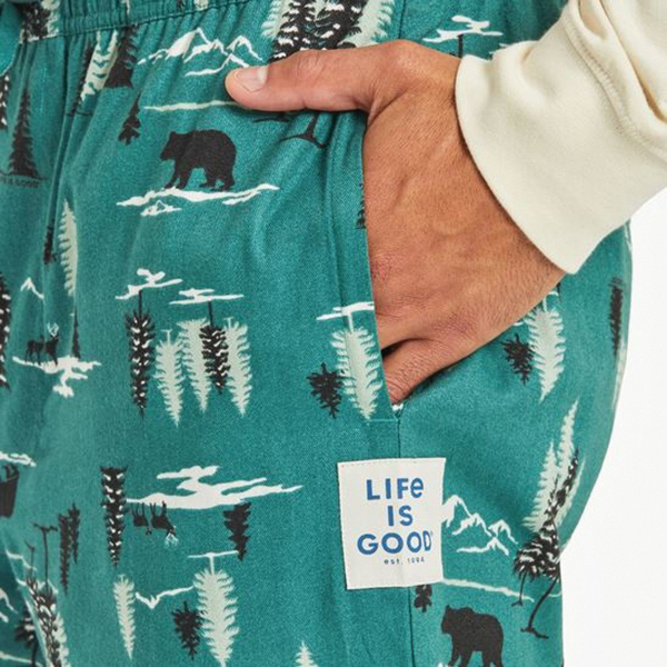 Life Is Good UN2JBL-M Classic Sleep Pant, M, Winter Woodland, Cotton, Spruce Green, Drawcord - 3