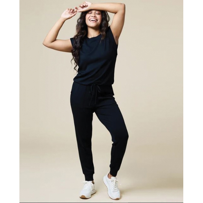 Softies PureDream Series 5400-0-BLACK-L Jogger Set, L, Nylon/Rayon/Spandex, Black, Flattering, Raglan, Short Sleeve - 3