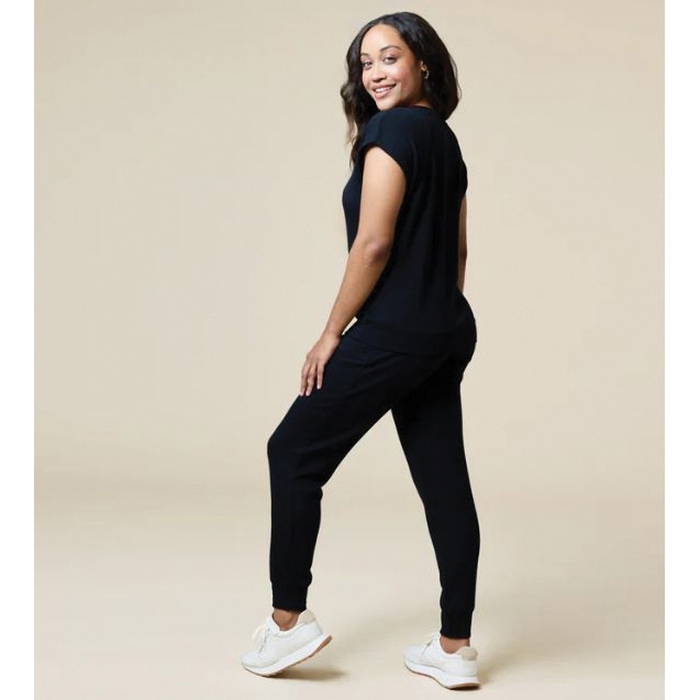 Softies PureDream Series 5400-0-BLACK-L Jogger Set, L, Nylon/Rayon/Spandex, Black, Flattering, Raglan, Short Sleeve - 4