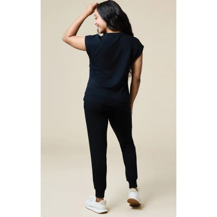 Softies PureDream Series 5400-0-BLACK-L Jogger Set, L, Nylon/Rayon/Spandex, Black, Flattering, Raglan, Short Sleeve - 5