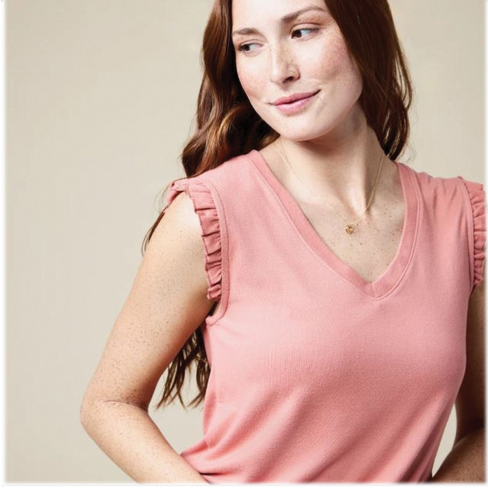 Softies Dream Series 2200-6-CROSE-M Top and Shorts Set, M, Ruffle, Polyester/Spandex, Copper Rose, V-Neck, Drawstring - 2