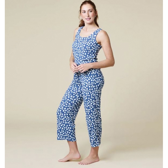 Softies Ella Series 7009-2-INDOT-M Capri PJ Set, M, Modal/Spandex, Indigo Dots, Scoop Neck - 3