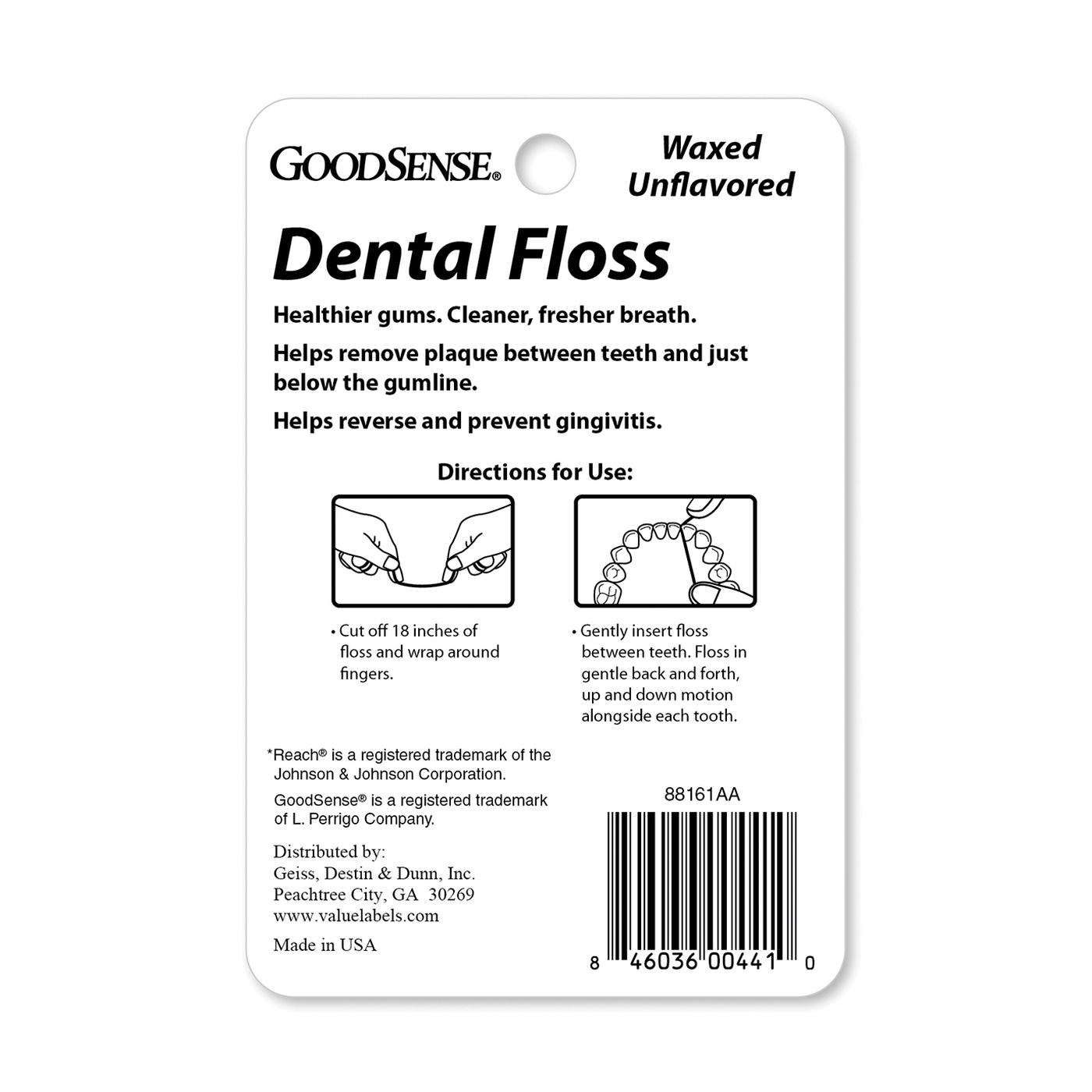 Goodsense 160454 Waxed Dental Floss, 100 yd - 2