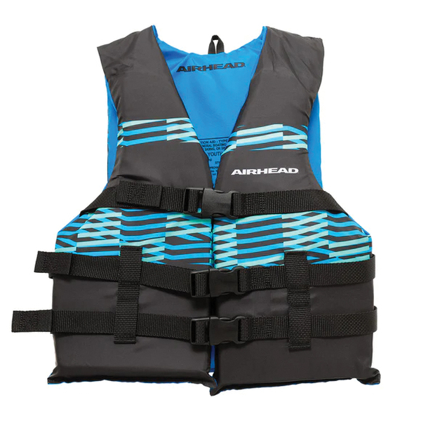 AIRHEAD Element Series 30092-16-A-BKTL Life Vest, Super Large, Fits Chest Size: 50 to 60 in, Black/Blue, Buckle - 5