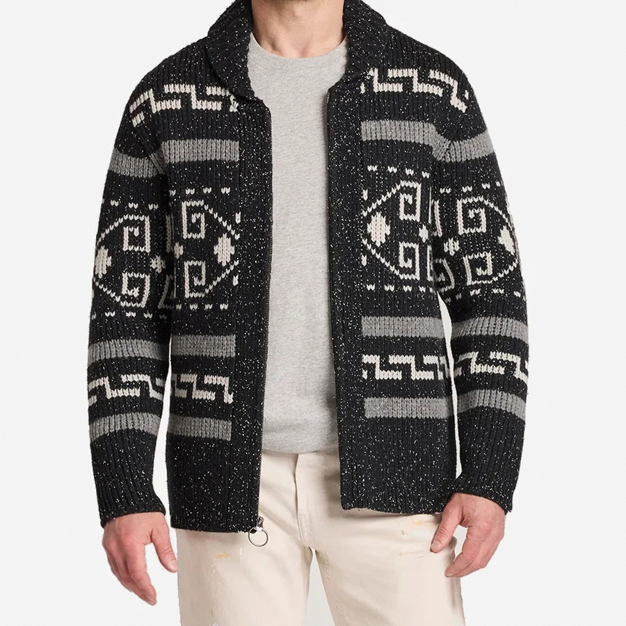 Pendleton The Original Westerley Series RF1362-74729-M Sweater, M, 55 cm Chest, Ribbed Shawl, Lambswool/Nylon, Black - 4