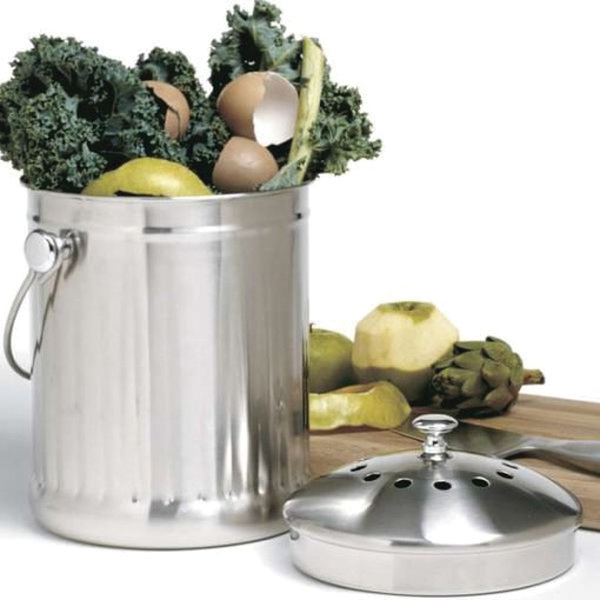 Norpro 94 Compost Keeper, 8-3/4 in OAW, 7-1/4 in OAD, 11-1/4 in OAH, 1 gal, Stainless Steel - 2