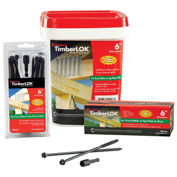 FastenMaster TimberLok FMTLOK06-50 Screw, Black, 6 in L, Hex Drive, Sharp Point, Steel, Epoxy-Coated, 50/PK - 3