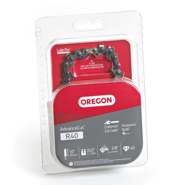 Oregon AdvanceCut R40 Chainsaw Chain, 10 in L Bar, 0.043 Gauge, 3/8 in TPI/Pitch, 40-Link - 3