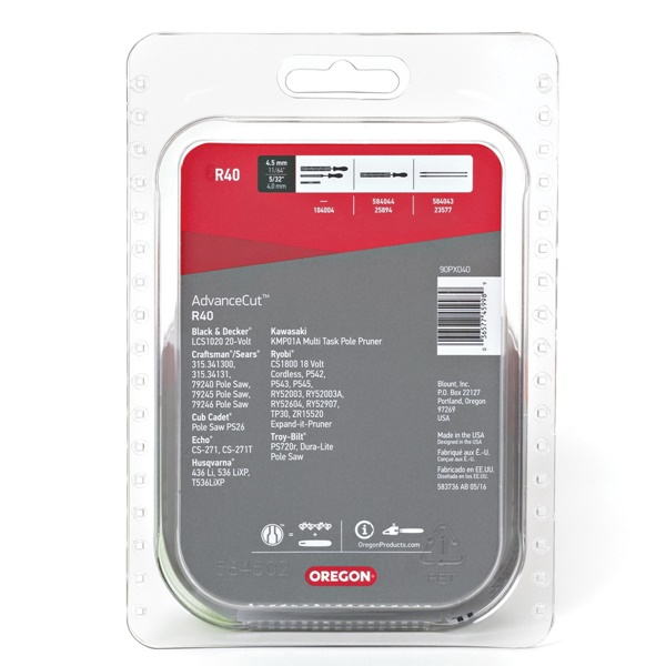 Oregon AdvanceCut R40 Chainsaw Chain, 10 in L Bar, 0.043 Gauge, 3/8 in TPI/Pitch, 40-Link - 4