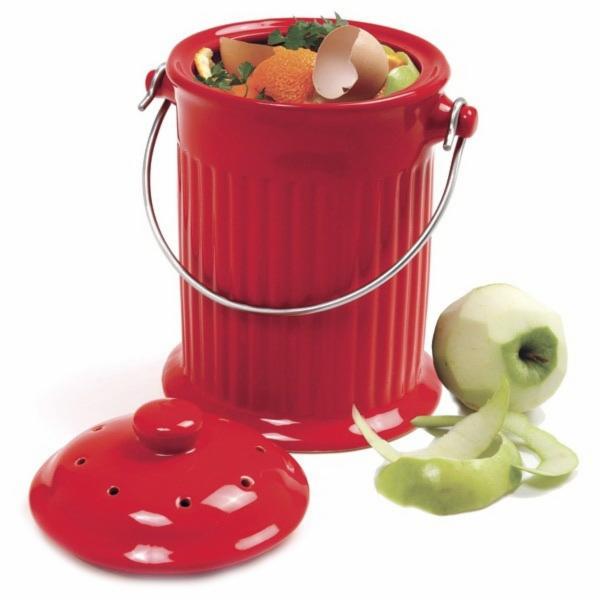 Norpro 93R Compost Crock, 1 gal, 10-1/2 in H, Ceramic, Red - 2